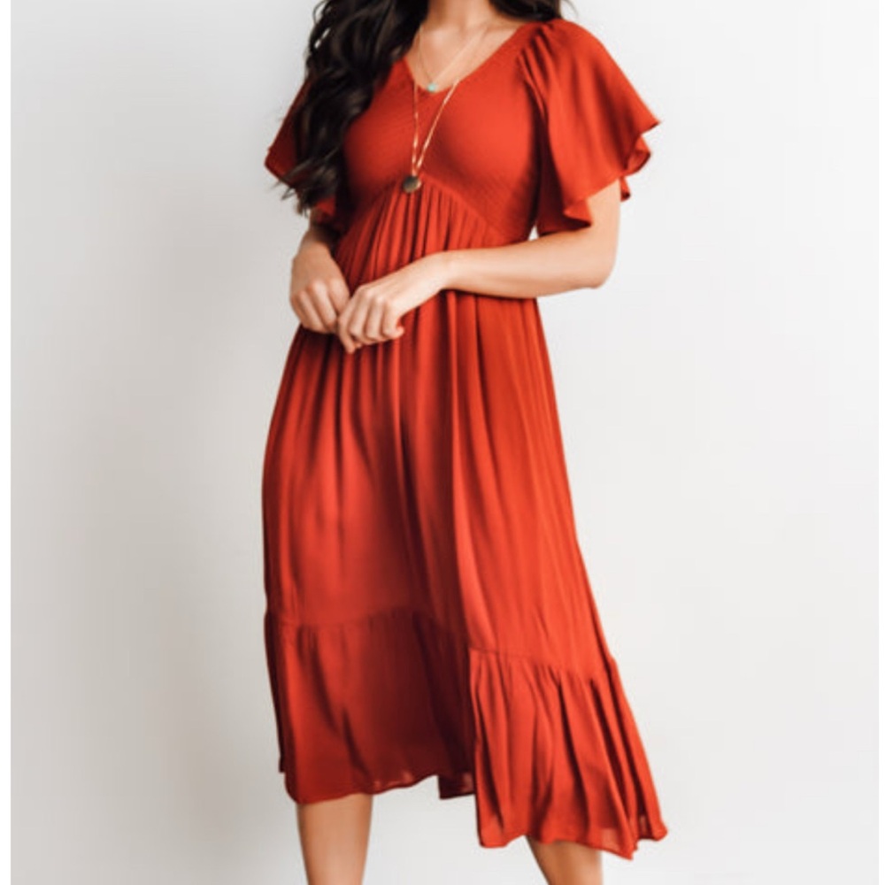 Baltic Born Brown Midi Sundress with Flutter Sleeves